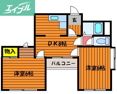 シャインブライト桑田(2DK/2階)の間取り写真
