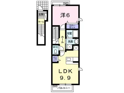 クオーレB(1LDK/2階)の間取り写真