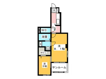 ラ・パルタージュ(1K/1階)の間取り写真