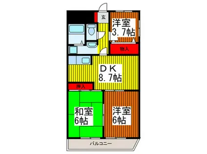 ベルメゾンクレスト(3DK/1階)の間取り写真