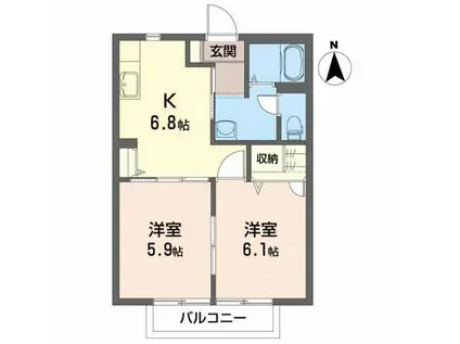 サンテラス山根B(2DK/2階)の間取り写真