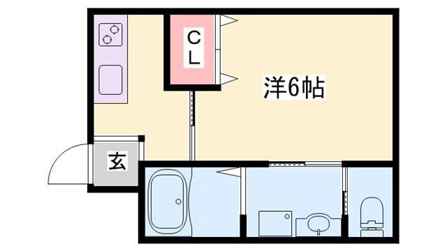 SUN MARE 三木本町(1K/1階)の間取り写真