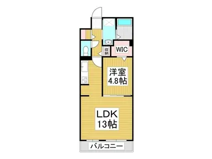 コンフォーティア中洲IV B棟(1LDK/2階)の間取り写真