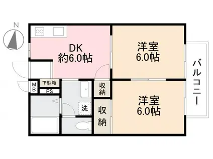 フォブール柳生(2DK/2階)の間取り写真