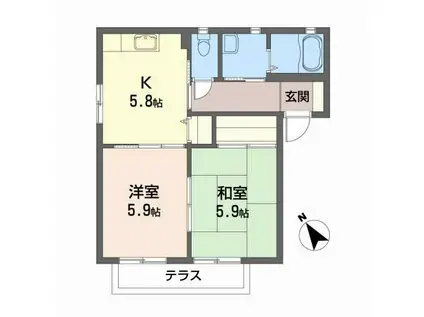 ボヌールIID(2K/1階)の間取り写真