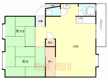 伊丹鴻池(2LDK/3階)の間取り写真