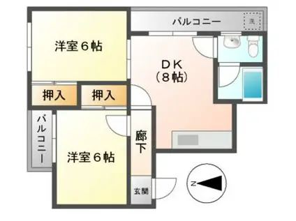 トラスティ泉本町(2DK/3階)の間取り写真