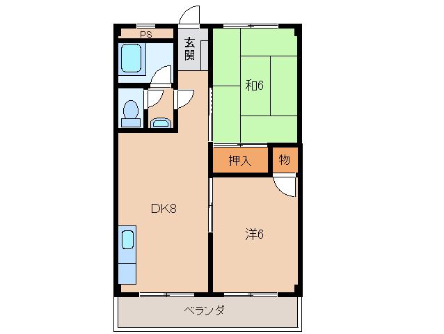 エフスタイル六十谷(2DK/1階)の間取り写真