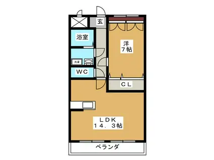 ラ・ヴィ・ベイル(1LDK/2階)の間取り写真