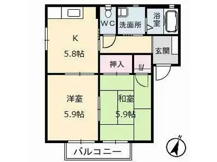 コンフォートKH(2K/2階)の間取り写真