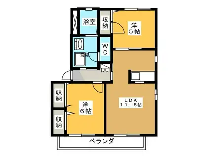 ロゼ高松 B(2LDK/1階)の間取り写真