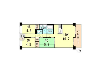 崇徳院ハイツN棟(3LDK/3階)の間取り写真