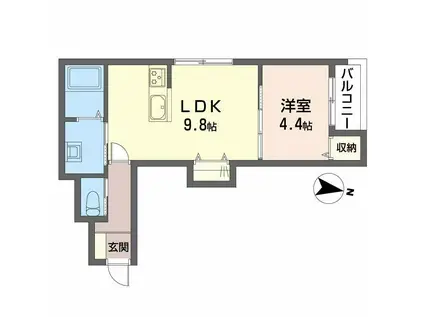 ELLINA貴船III(1LDK/3階)の間取り写真