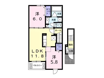 フォンテーヌ(2LDK/2階)の間取り写真
