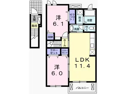 ネオルーラルハウス碇 A(2LDK/2階)の間取り写真
