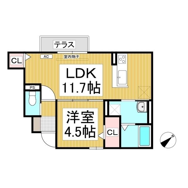 シャルール西(1LDK/1階)の間取り写真