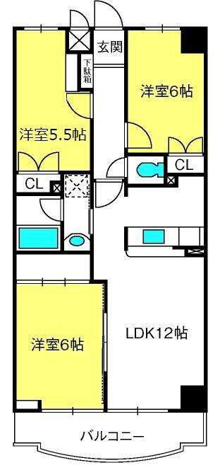 ヒルズ六本木弐番館(3LDK/1階)の間取り写真
