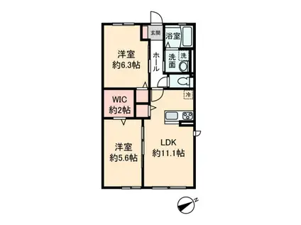 サジェス ロアンテーヌ新習志野(2LDK/2階)の間取り写真