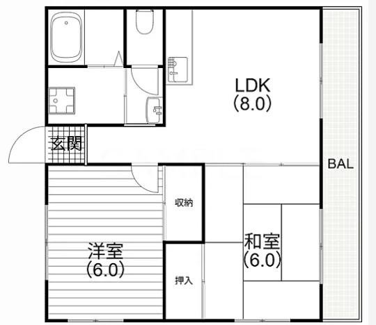 エルムハイツ(2DK/2階)の間取り写真