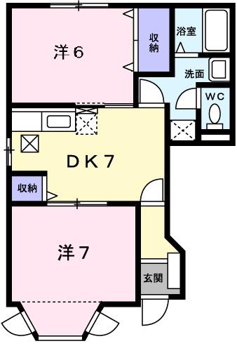 フォレストK A棟(2DK/1階)の間取り写真