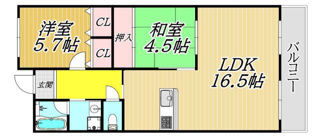 グランド-ル南野(2LDK/2階)の間取り写真