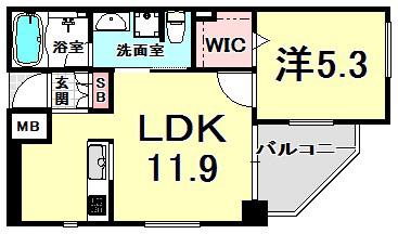 ワコーレ神戸元町アクシア(1LDK/7階)の間取り写真