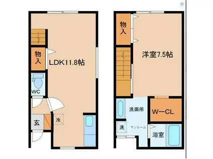 カナルパークサイドRIO ウエスト G棟(1LDK/1階)の間取り写真