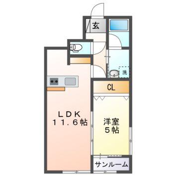 ROAD&SKY(1LDK/1階)の間取り写真