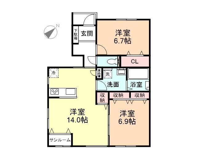 ソシアペンタスI(2LDK/1階)の間取り写真