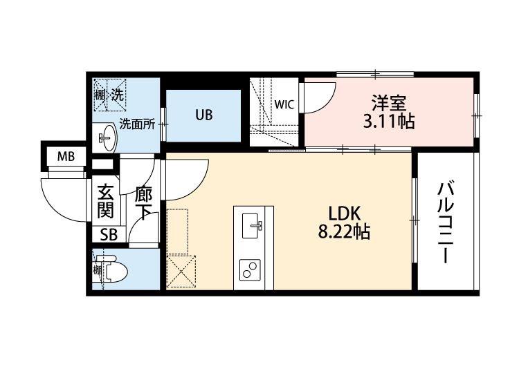 エクシア別府(1LDK/5階)の間取り写真