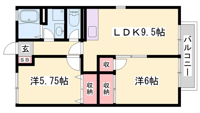 ウィスタリアK(2LDK/1階)の間取り写真