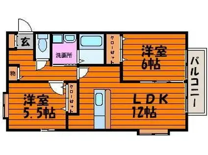 フォブール西市(2LDK/1階)の間取り写真