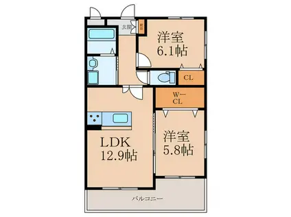 エル・デ・ルポ小倉東(2LDK/2階)の間取り写真