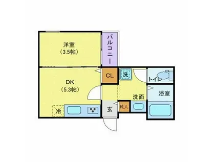 ベルグランデ吉野町(1DK/2階)の間取り写真