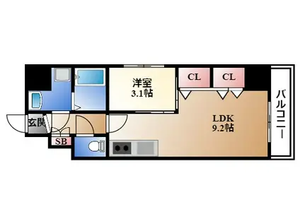 ラクラーレ上前津(1LDK/9階)の間取り写真