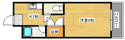 ラ・ヴィJK(1K/3階)の間取り写真
