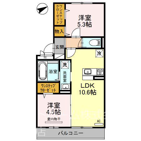 プラージュ SAKIGAKE(2LDK/1階)の間取り写真
