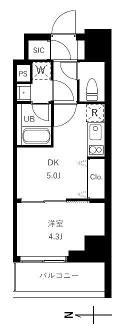 GRANSITE蔵前(1DK/5階)の間取り写真