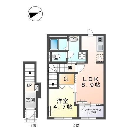 スターテラスⅡ上福原(1LDK/2階)の間取り写真