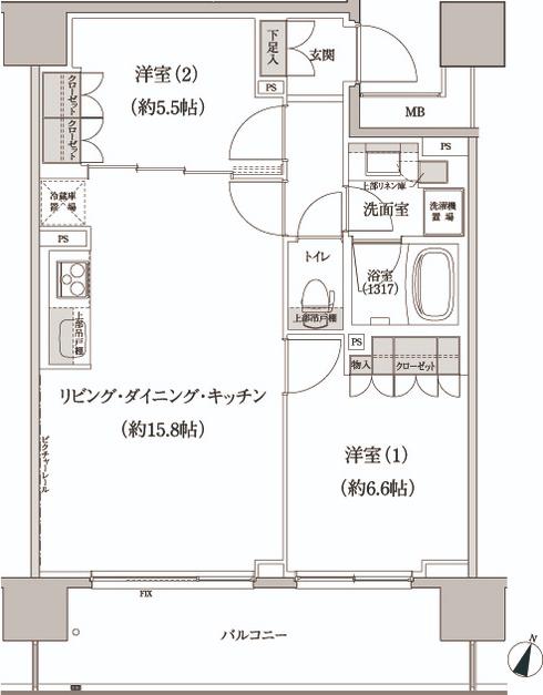 パークハビオ渋谷本町レジデンス(2LDK/3階)の間取り写真