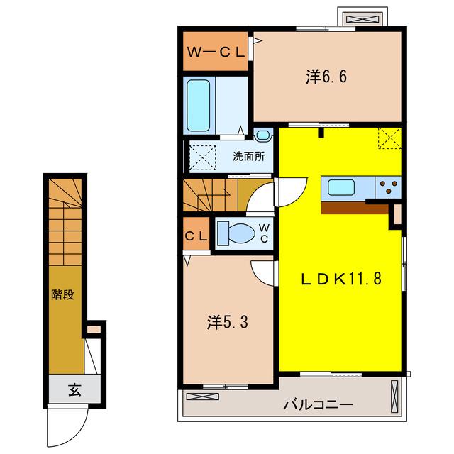 ボンダイIII(2LDK/2階)の間取り写真