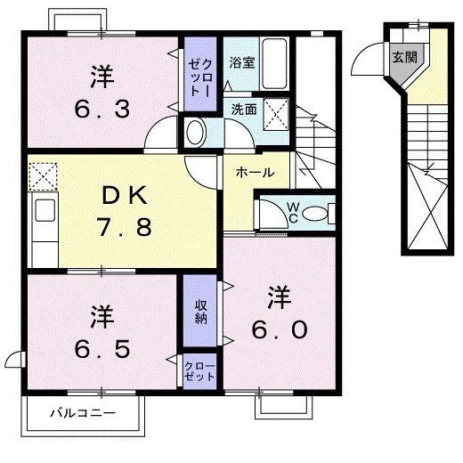 グランパルク カナメ 壱番館(3DK/2階)の間取り写真