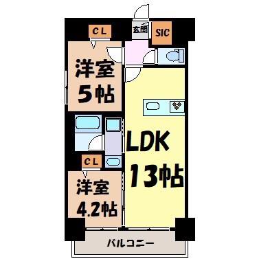 プレサンス丸の内フォート(2LDK/14階)の間取り写真