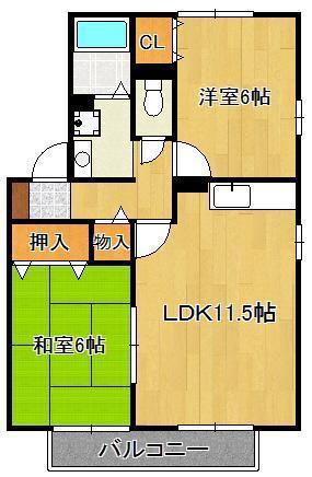 イニシャルA棟(2LDK/2階)の間取り写真