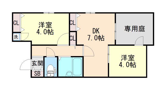 モトヤマヒルズ(2DK/1階)の間取り写真