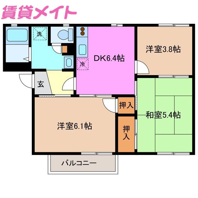 イッツエステート B棟(3DK/1階)の間取り写真