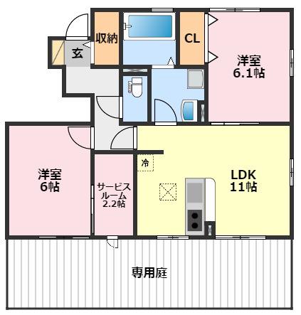 グリーンヴィラガーデン(2LDK/1階)の間取り写真