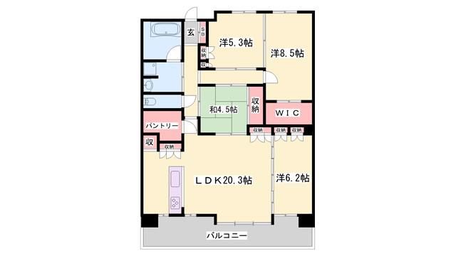 グラジオ姫路駅ウエストクリスタル(4LDK/9階)の間取り写真