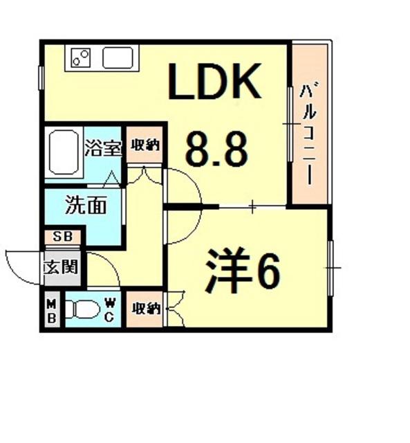 ソレイユ段上(1LDK/1階)の間取り写真