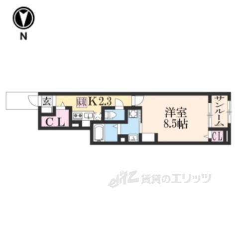 アメニティプラザ朱雀Ⅱ(1K/1階)の間取り写真